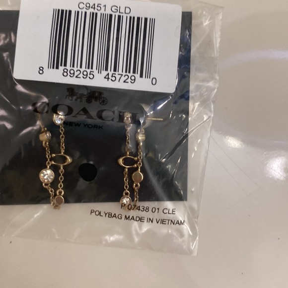 NWT COACH Signature Crystal Chain Earrings - Picture 3 of 5